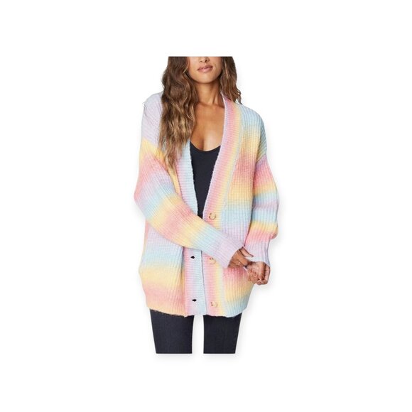 BLANKNYC I Hope So Multicolored Rainbow Pastel Dreamy Romantic Cardigan XL EUC - Picture 2 of 15